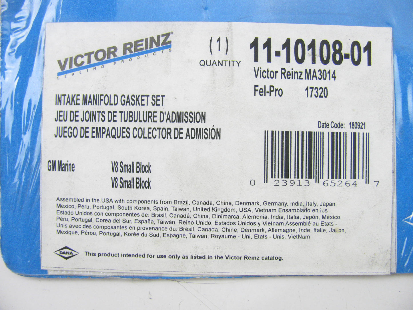 Victor MARINE Intake Manifold Gasket Set 75-95 Chevy 350 Replaces Fel-Pro 17320