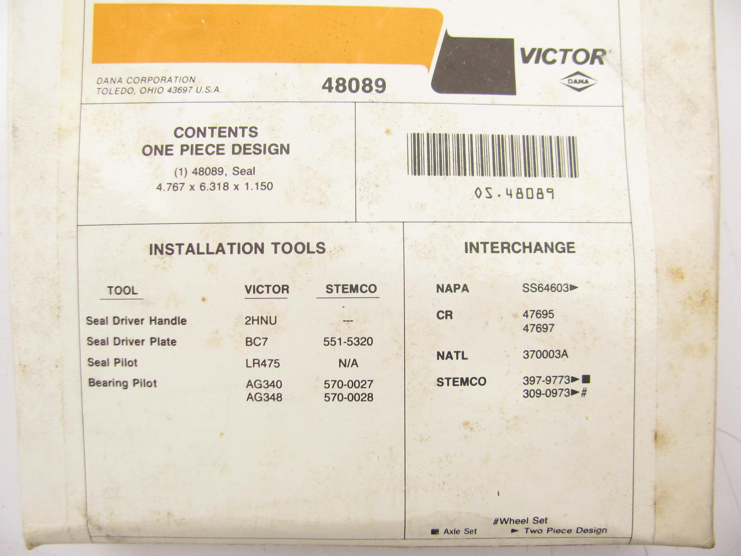 Victor 48089 Wheel Seal - Rear Inner