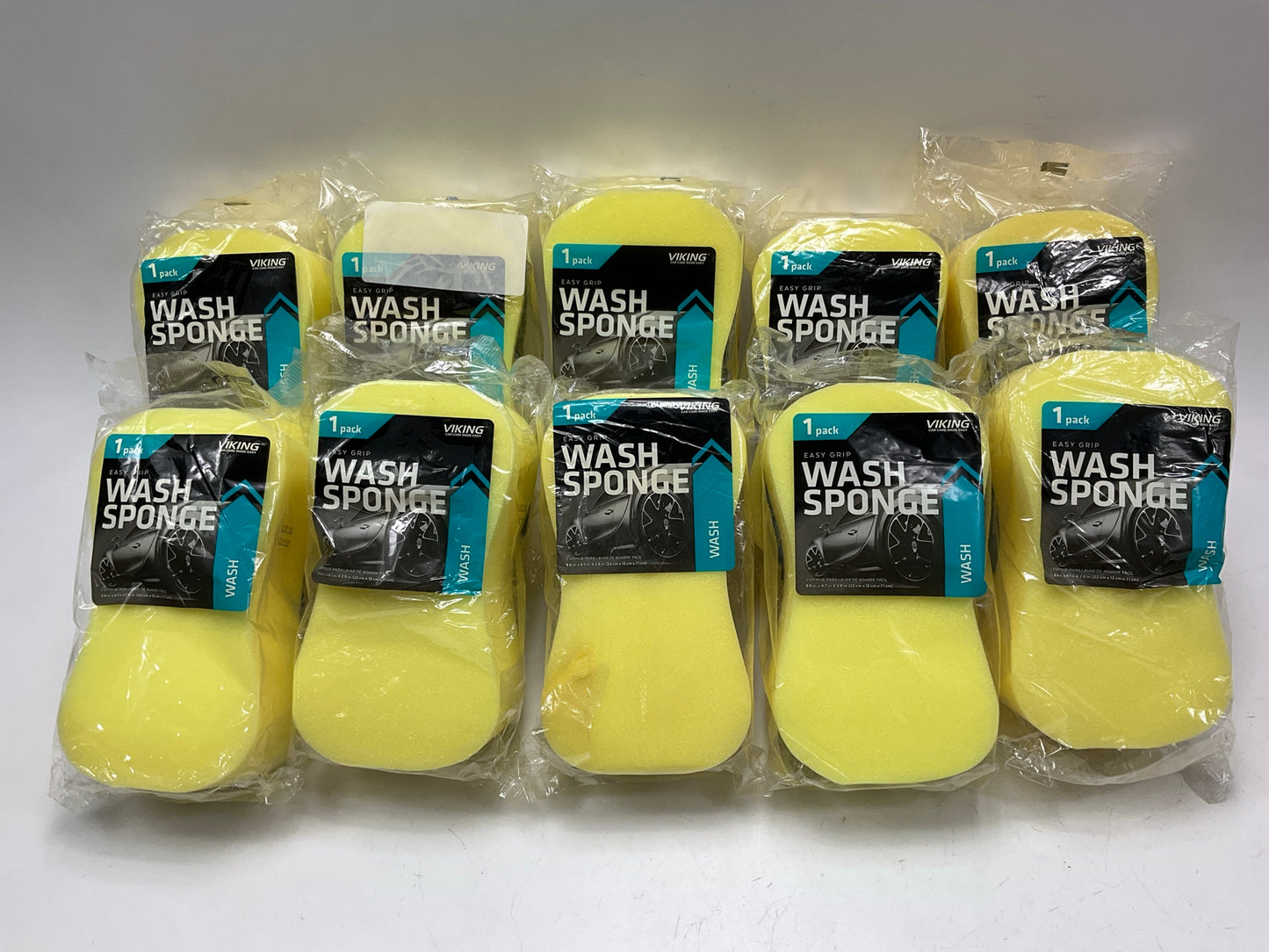 (10) Viking 424000 Yellow Foam Sponge Easy Grip Car Wash Sponges 8-3/4''x4-3/4''