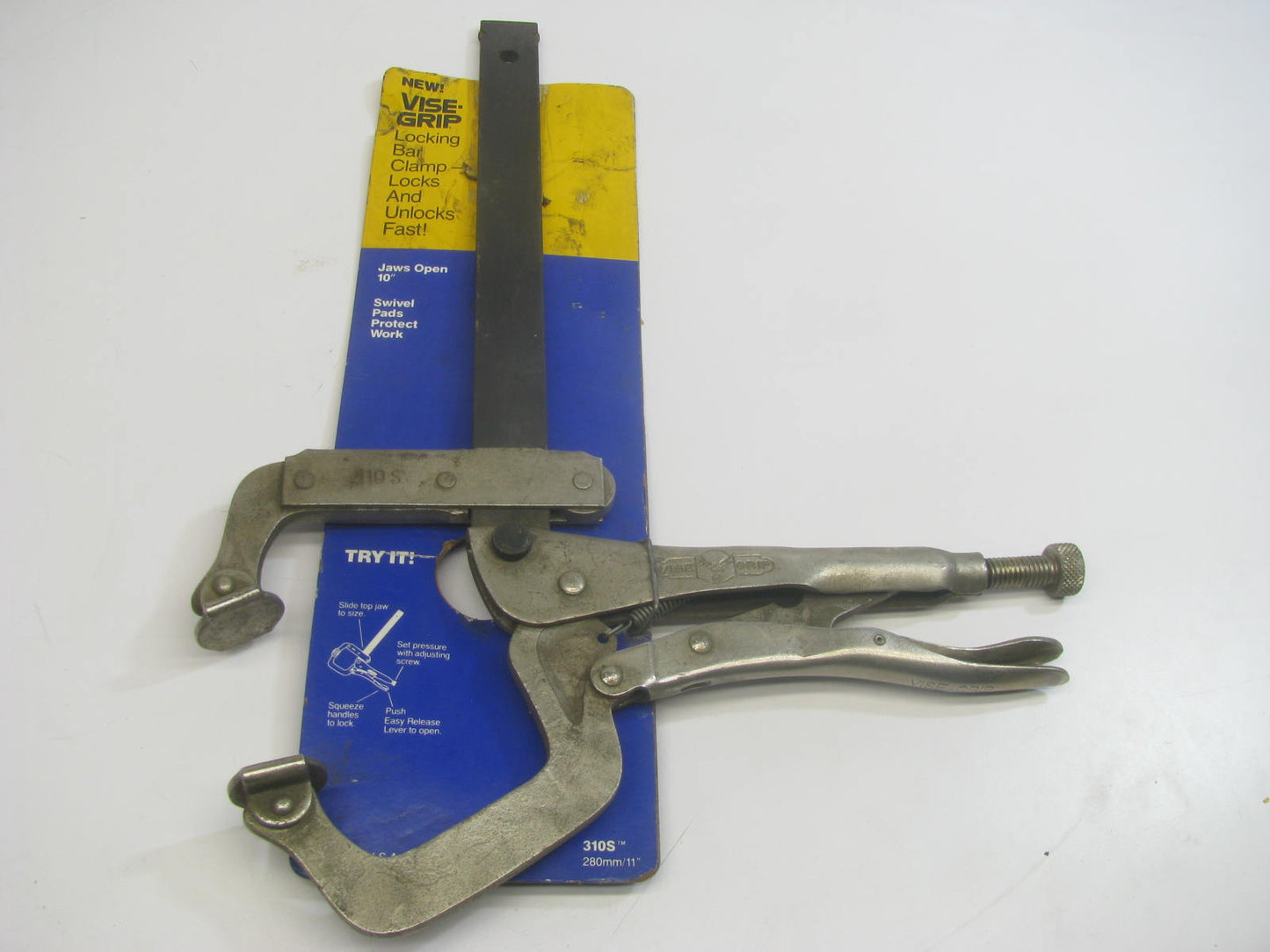 NOS Vise-grip 310S Locking Bar Clamp 10'' Swivel Pad Locking Pliers - MADE IN USA