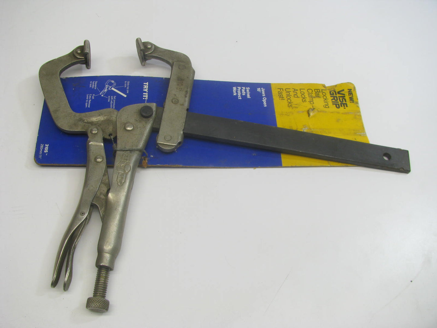 NOS Vise-grip 310S Locking Bar Clamp 10'' Swivel Pad Locking Pliers - MADE IN USA