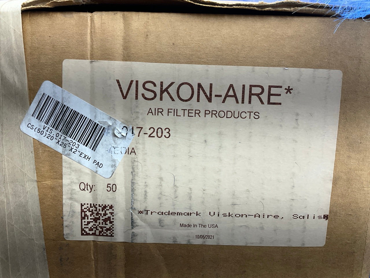 (50) Viskon-Aire 017-203 107X Paint Arrestor Filter, 20'' W X 2.5'' D X 25'' Long