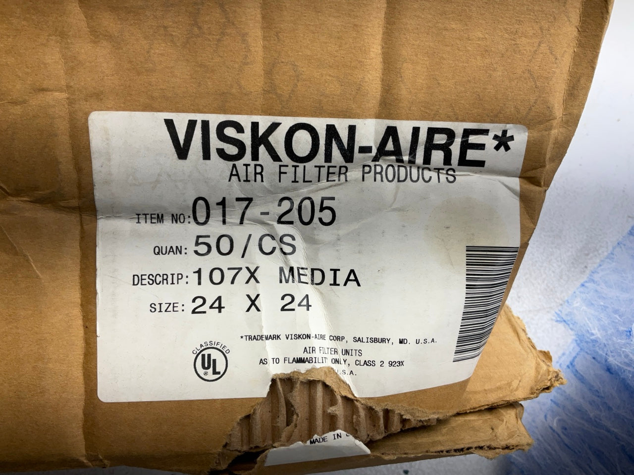 Viskon-Aire 017-205 24''X24''X2'' Paint Spray Booth Filter Arrestor, 50 / Pack