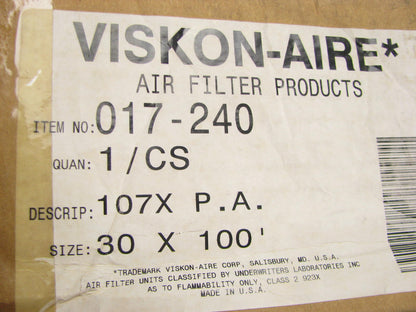 Viskon-aire 017-240 107X Paint Arrestor Fiberglass Roll - 30''×100'×2.5''