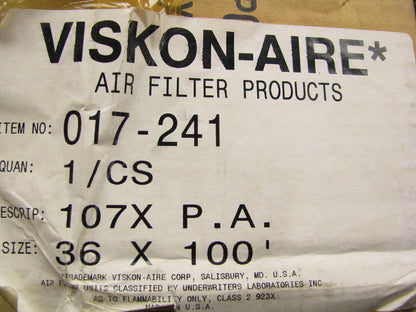 Viskon-aire 017-241 Fiberglass Paint Arrestor Roll 30'' X 100 FT X 2.5''