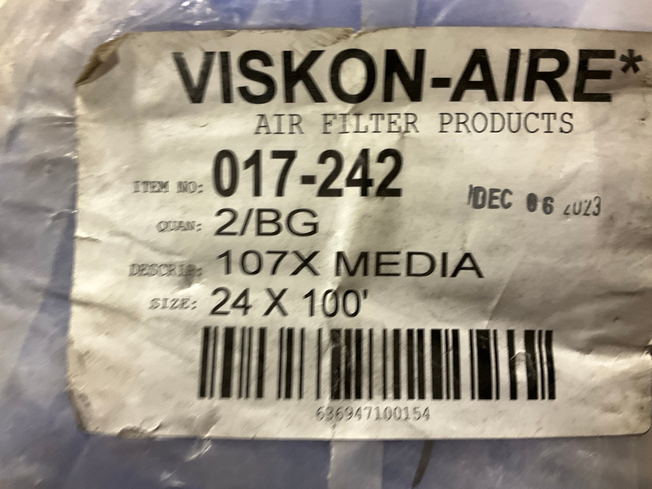Viskon-Aire 017-242 107X Paint Arrestor (Pads) 18 Gram Fiberglass, 24'' X 100'