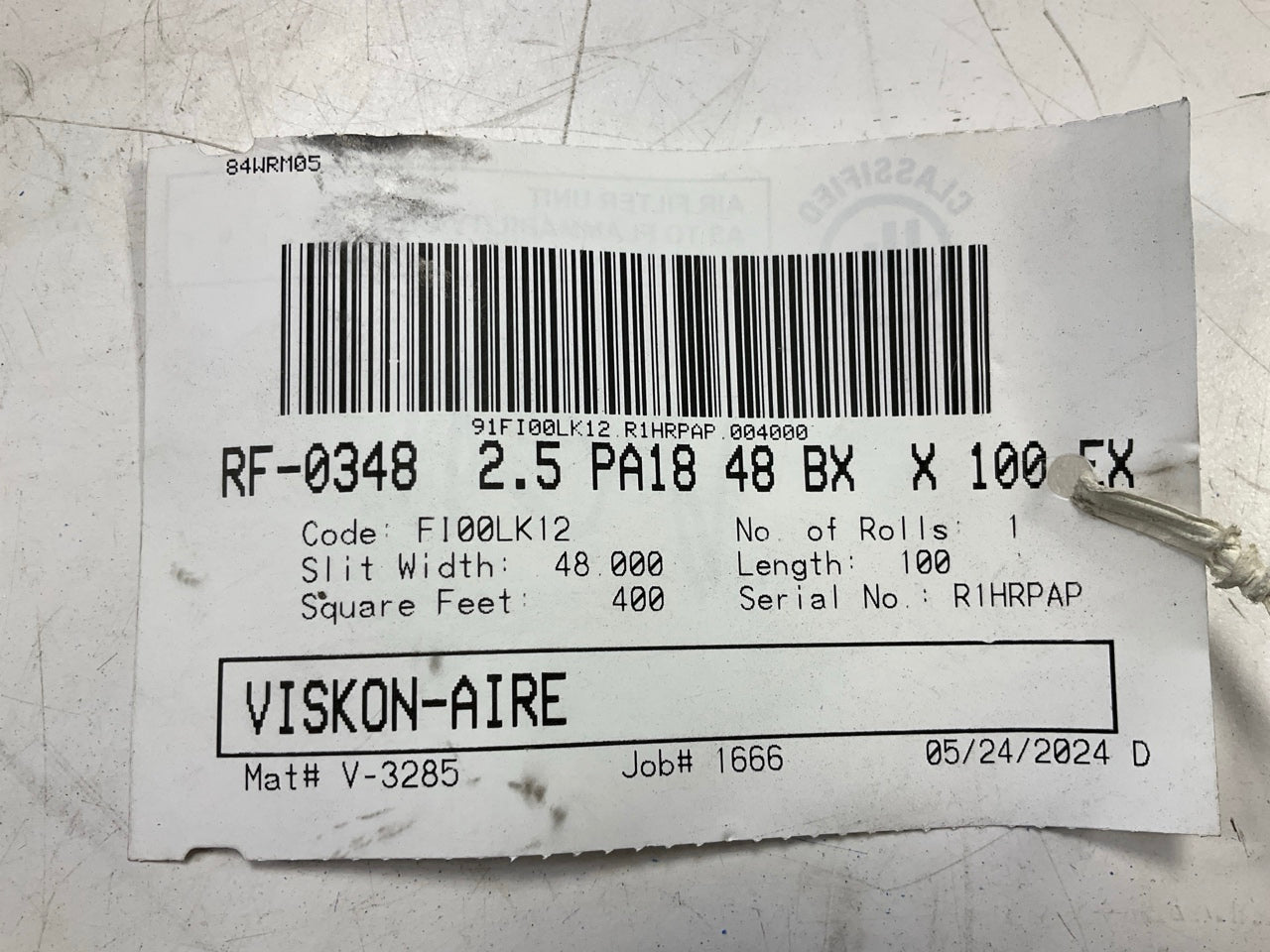 Viskon-Aire 017-244 107X Paint Arrestor (Pads) 18 Gram Fiberglass, 48'' X 100'