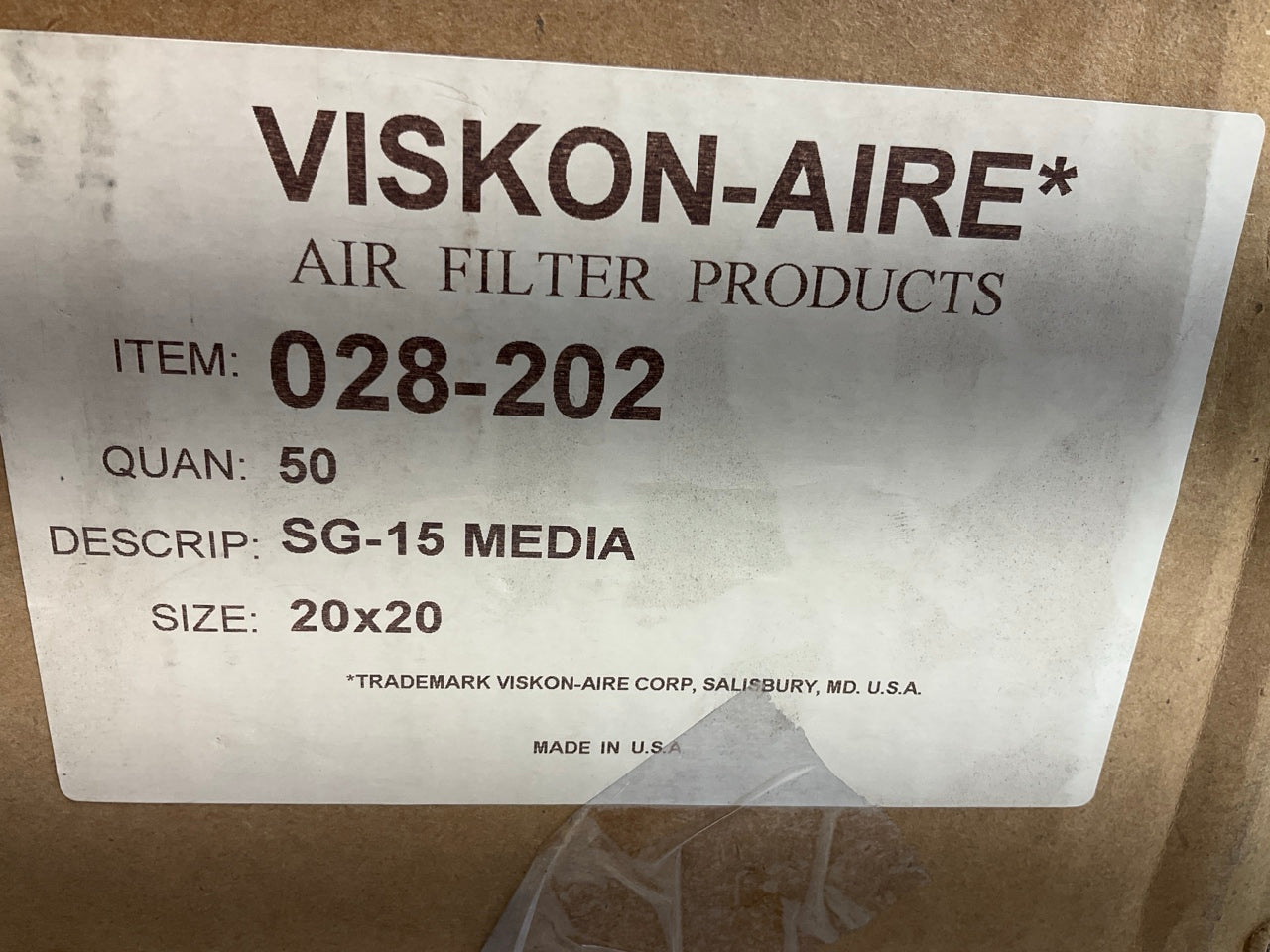 Viskon-Aire 028-202 SG-15 Fiberglass Paint Filter Media, Case Of 50 Pads
