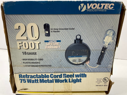 Voltec 07-00252 Incandescent Work Light Lamp 75W, Retractable Reel 20 Feet Cable