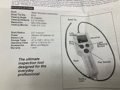 VOScope Visual Optics VideoStik - Video Flexible Probe Camera Inspection Scope