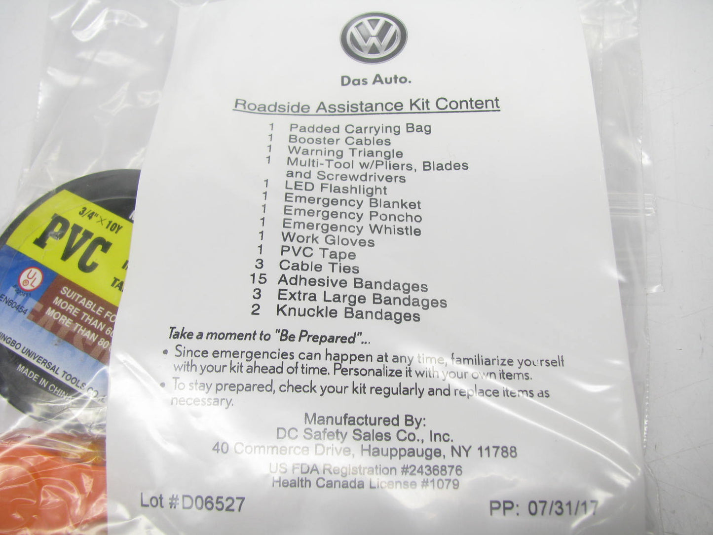 NEW GENUINE OEM For Vw Audi 000093059D Roadside Safety Assistance Kit