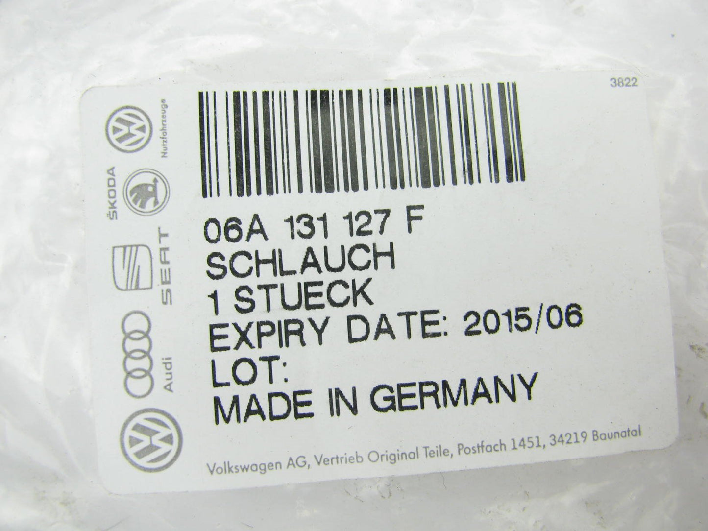 NEW - OEM VW 06A131127F Pump To Check Valve Emsissions Pipe For 1998-2002 2.0L