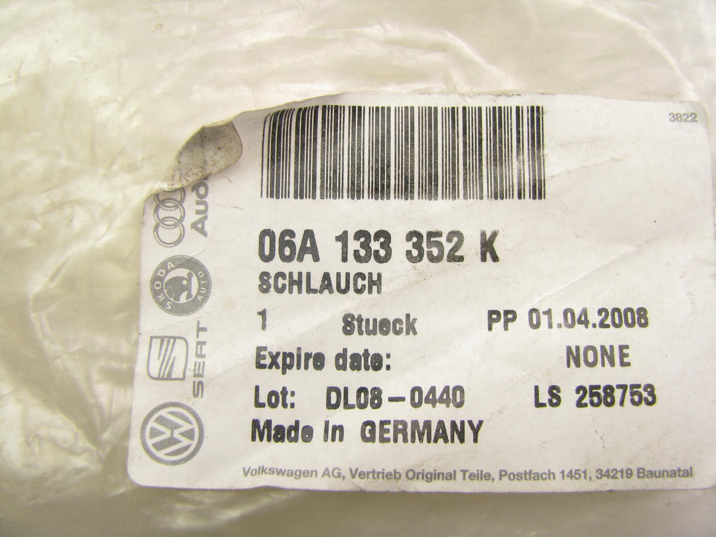 NEW - OEM VW Audi 06A133352K Intake Manifold Vacuum Hose 2002-2005 Beetle 1.8L