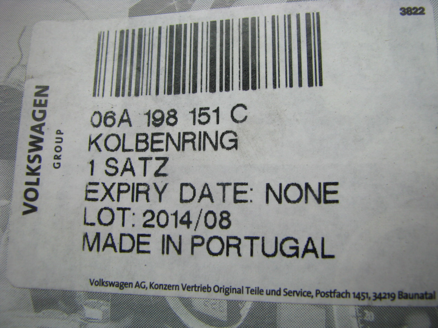 NEW - OEM VW Audi 06A198151C Single Piston Ring Set STD 1998-2005 2.0L-L4