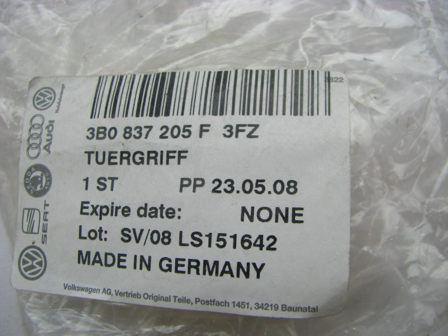 NEW - OEM VW Audi 3B0837205F3FZ Front Left Outside Door Handle