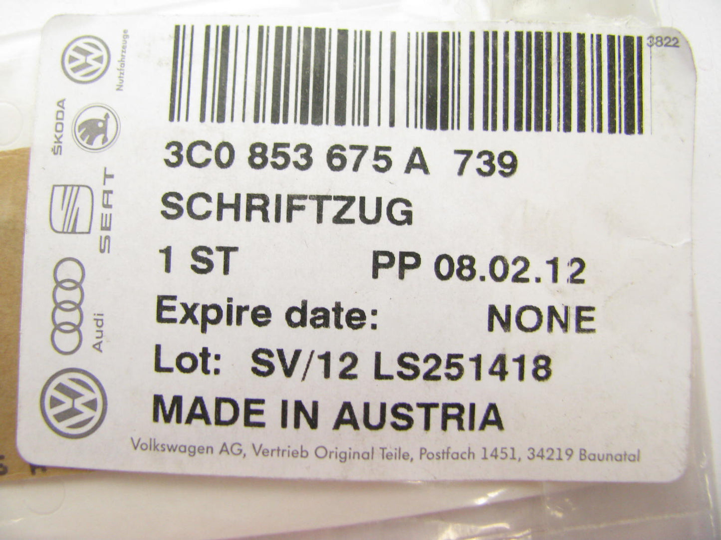 VW Audi OEM 3C0853675A739 Rear Chrome Inscription 2.0FSI 2006-11 Jetta Passat