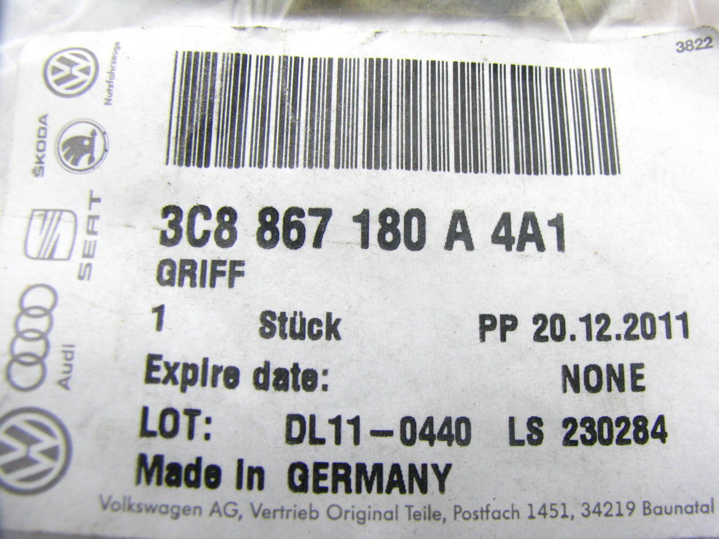 NEW - OEM 3C8867180A4A1 Right Interior Pull Handle For 2013-2017 VW CC