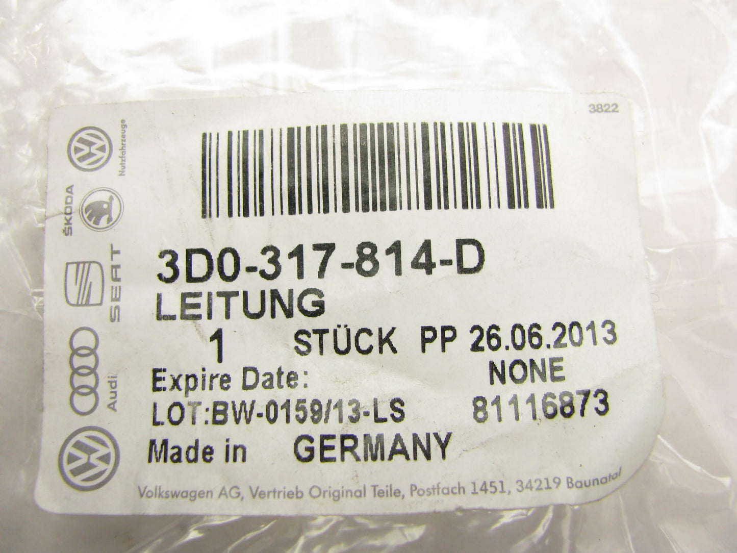 New Genuine OEM Oil Pressure Line For Gear Box Volkswagen Phaeton 2004-06