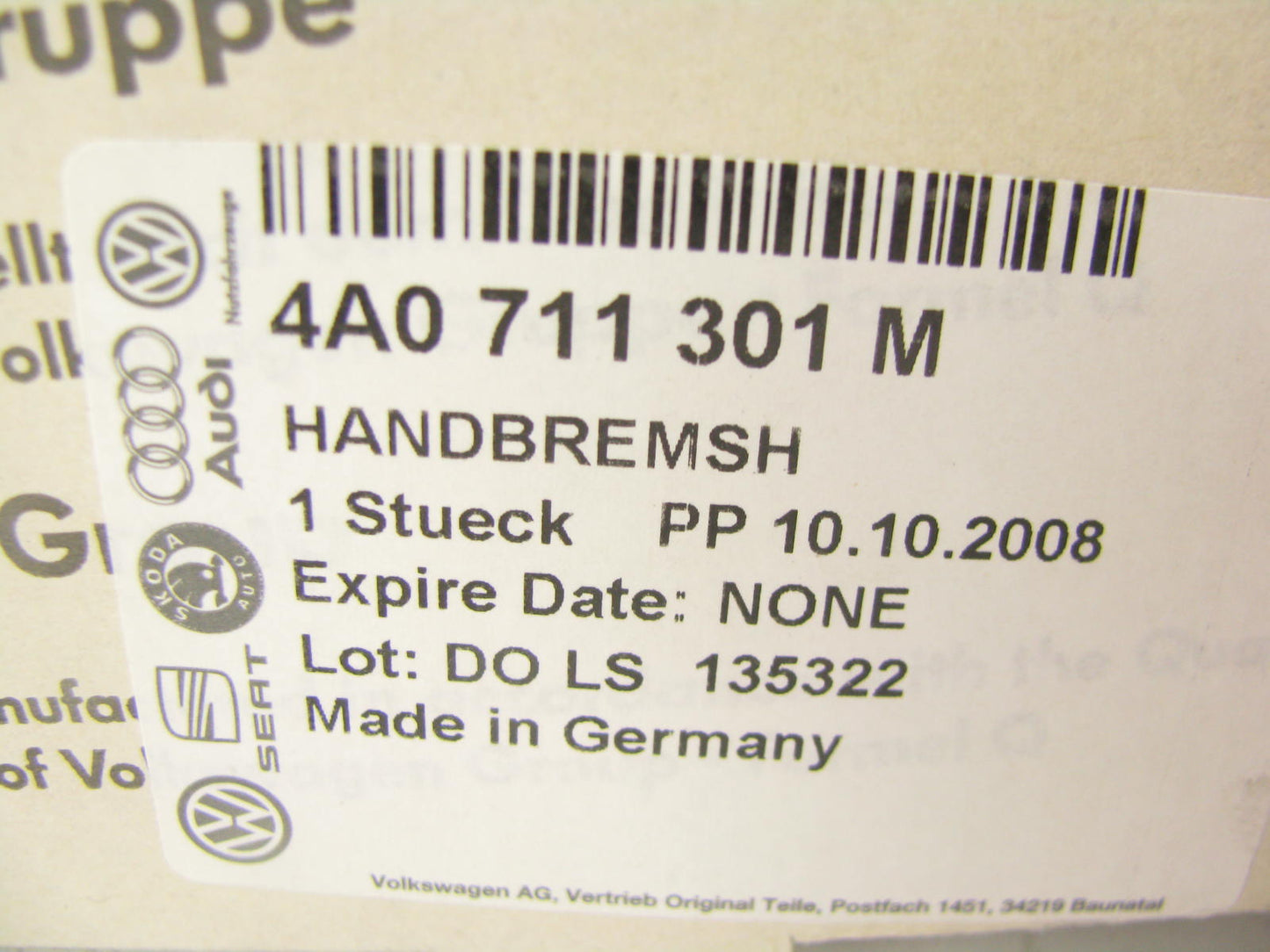 NEW - OEM VW Audi 4A0711301M Parking Brake Lever Assembly 1996-1997 A6