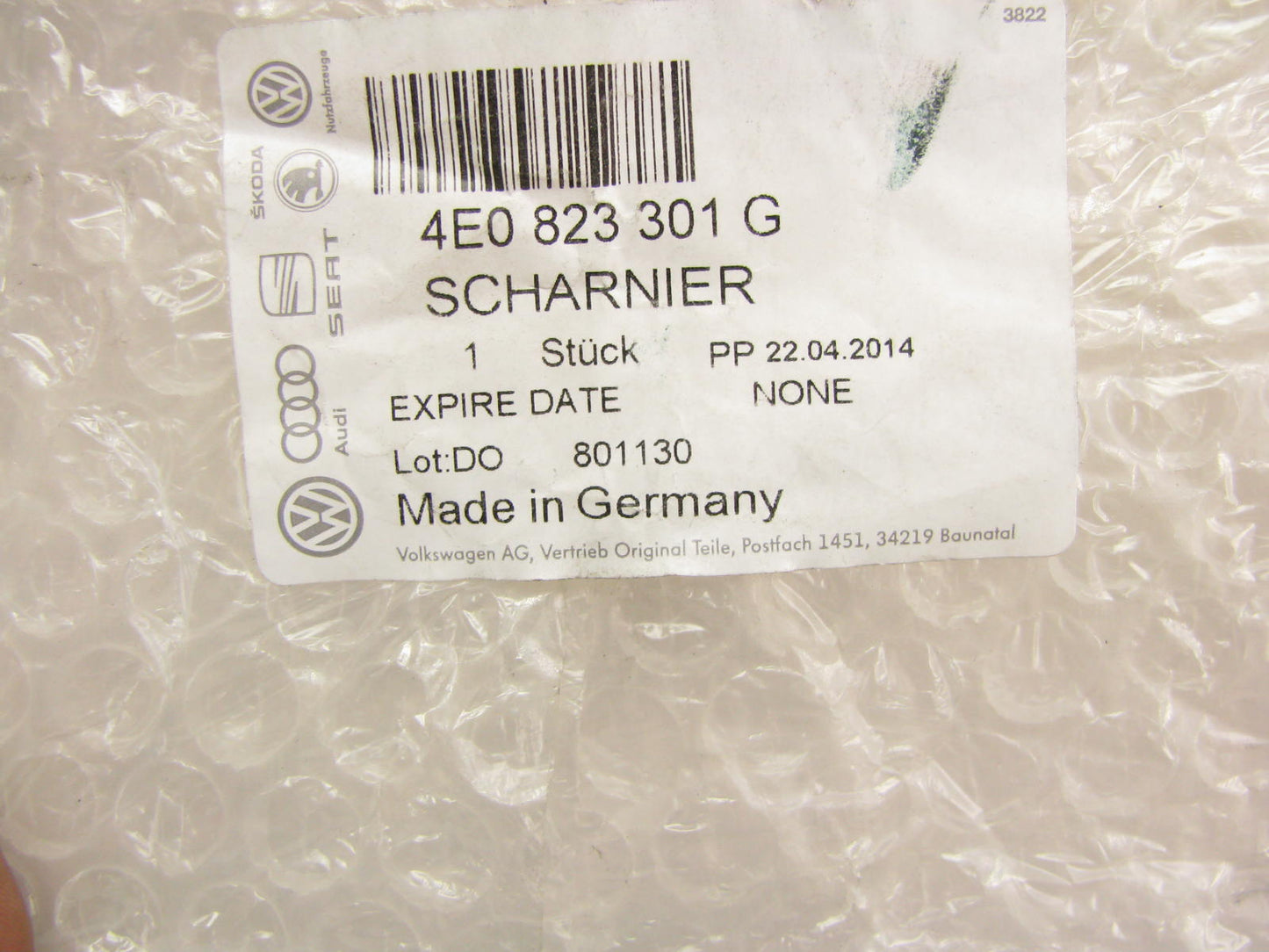 NEW - OEM VW Audi 4E0823301G Left Hood Hinge 2004-2010 A8 Quattro 2007-2009 S8