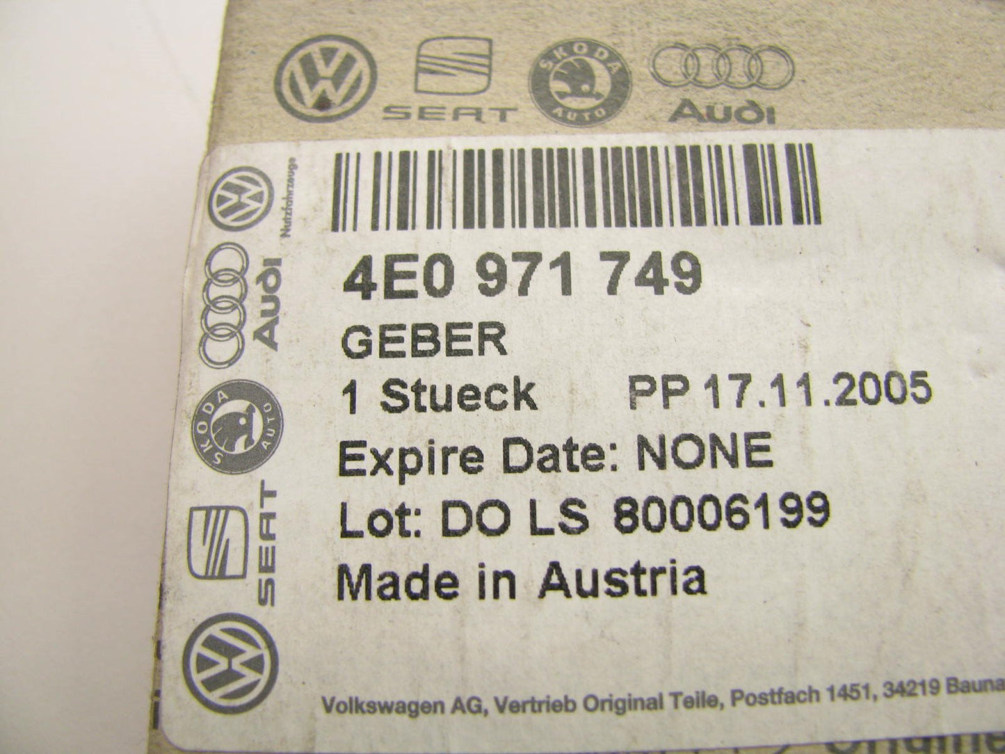 NEW - OEM Fuel Gas Tank Contact Cap Sender 2004-2005 Audi A8 Quattro 4E0971749