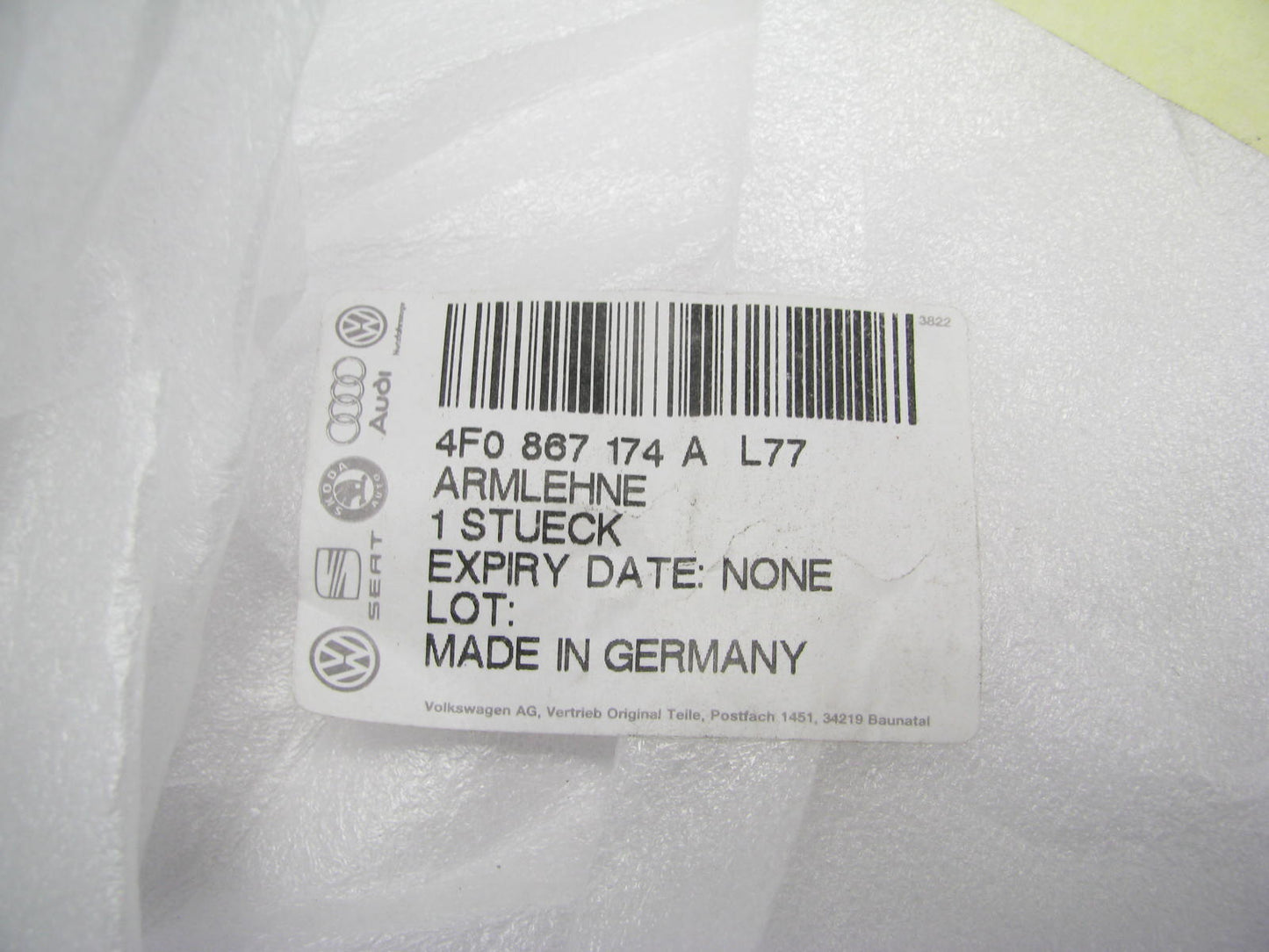 NEW OEM Front Right Door Armrest GRAY 4F0867174A-L77 For 2009-2011 Audi S6