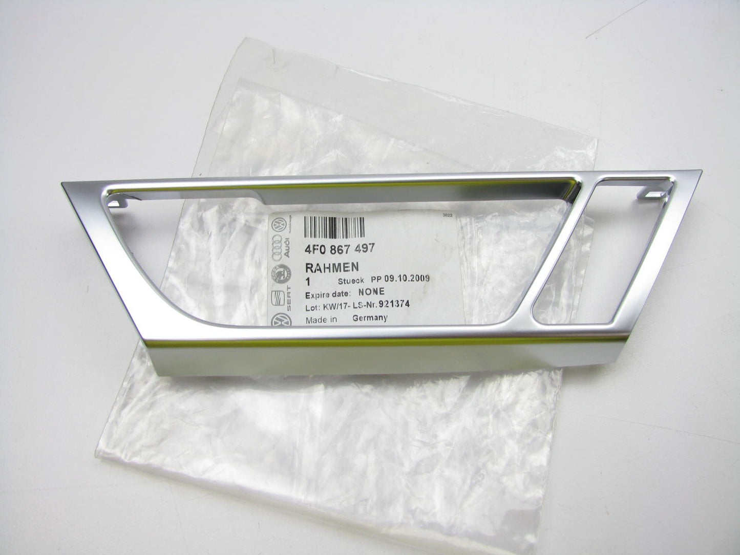 NEW - OEM Audi 4F0867497 Rear Left Door Pull Handle Silver Trim Bezel Frame