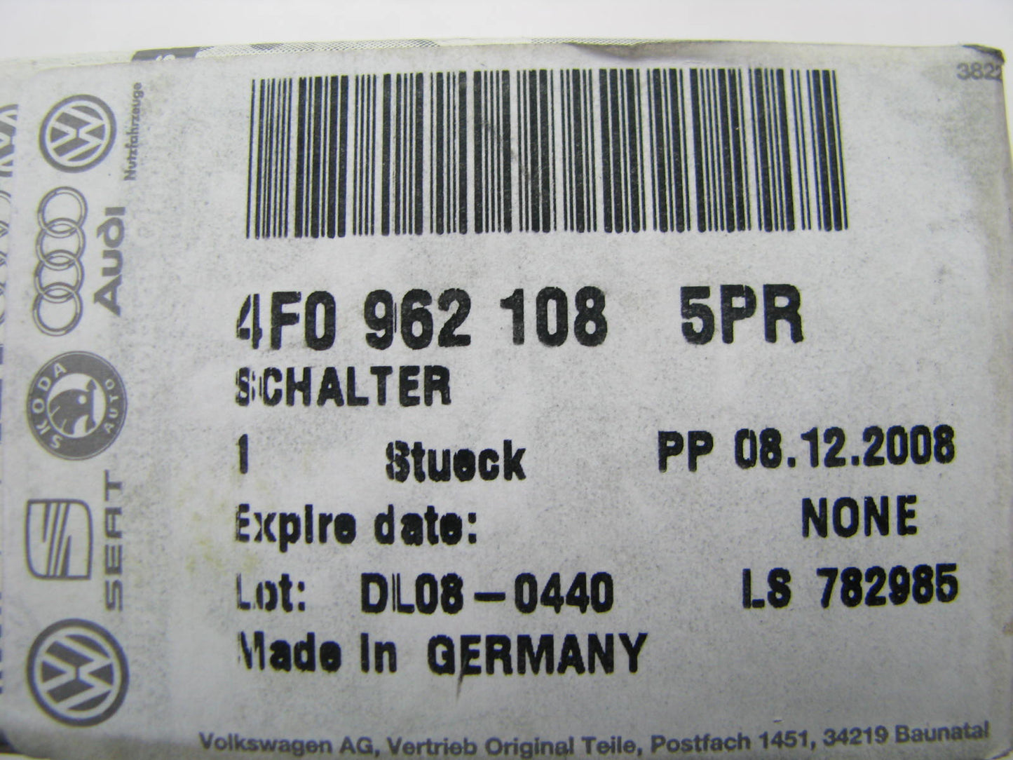 NEW - OEM VW Audi 4F09621085PR Rear Right Door Lock Switch 2005-2006 A6 Quattro