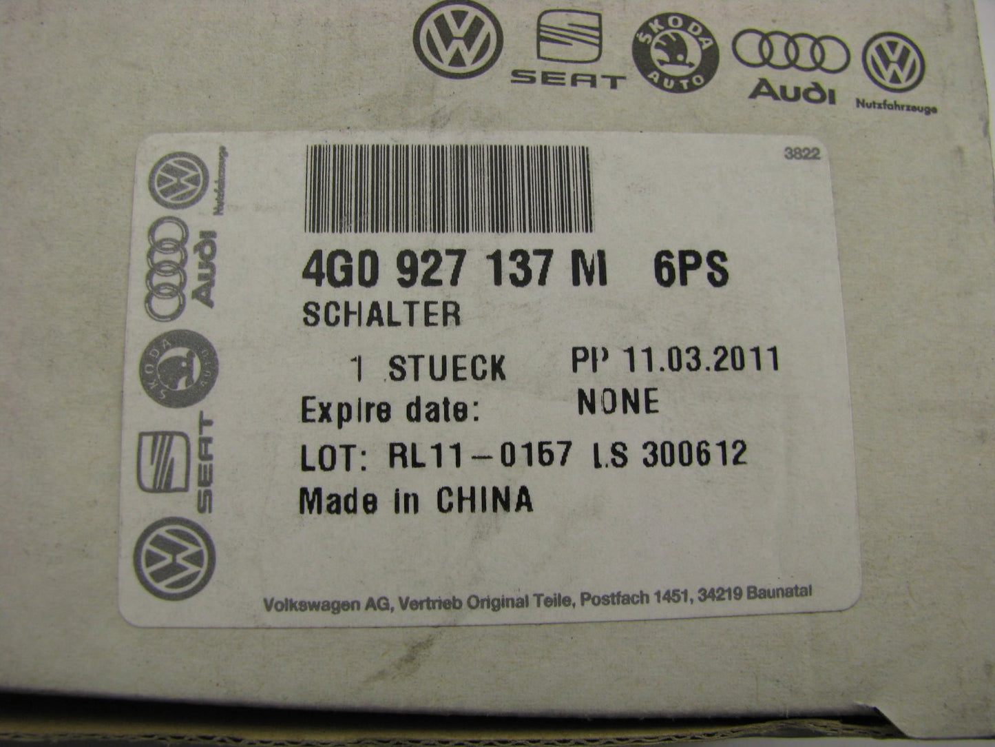 NEW - OEM Instrument Panel Dash Traction Control Switch For Audi 4G0927137M6PS