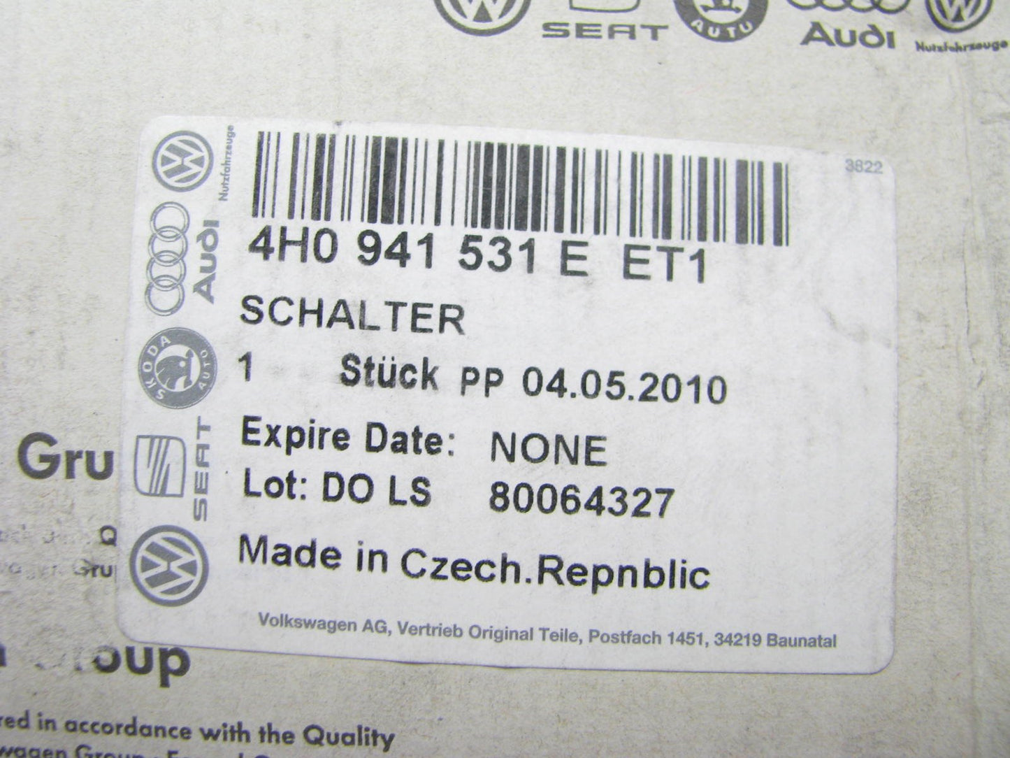 NEW - OEM Head Lamp Light Switch GRAY 2010-2011 Audi A8 Quattro S8 4H0941531EET1