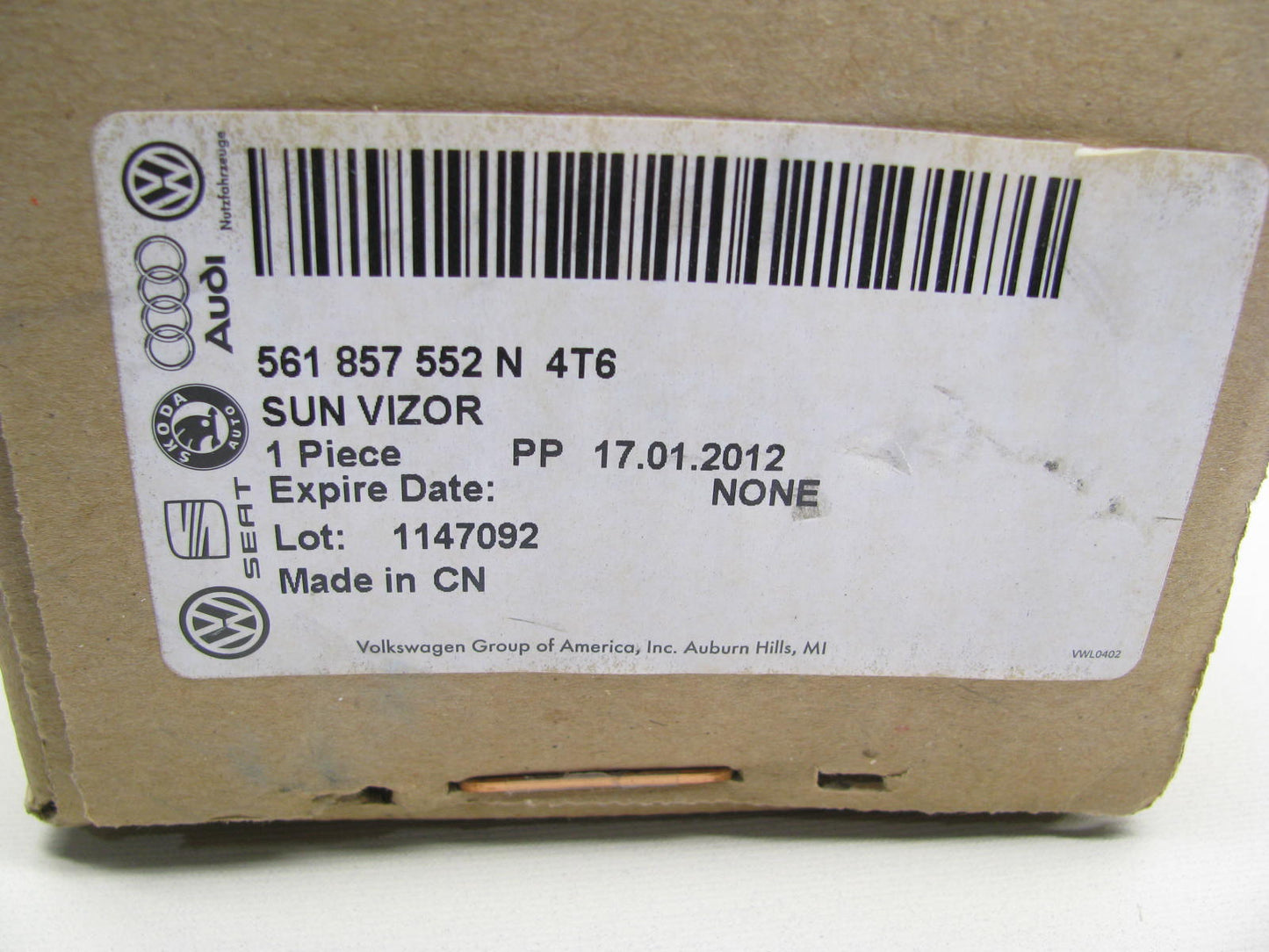 NEW - OEM Right Passenger Sunvisor, Tan - 2012-2016 VW Passat 561857552N-4T6