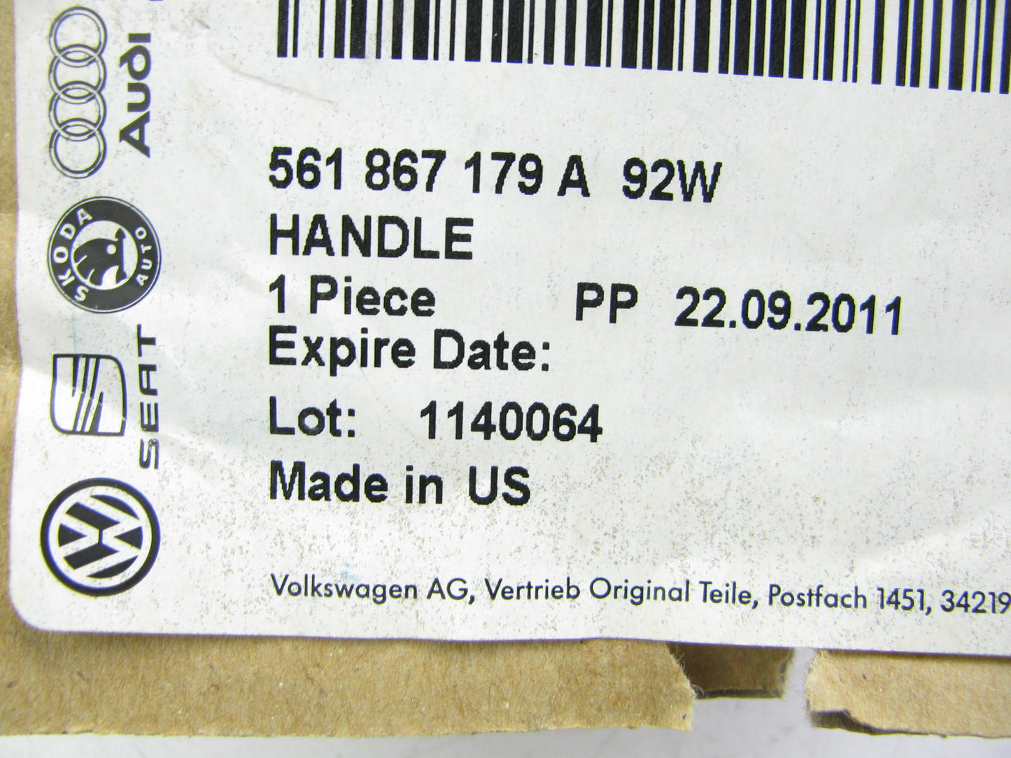 New Genuine OE Roof Assist Grab Handle For Volkswagen 12-15 Passat 561867179A92W
