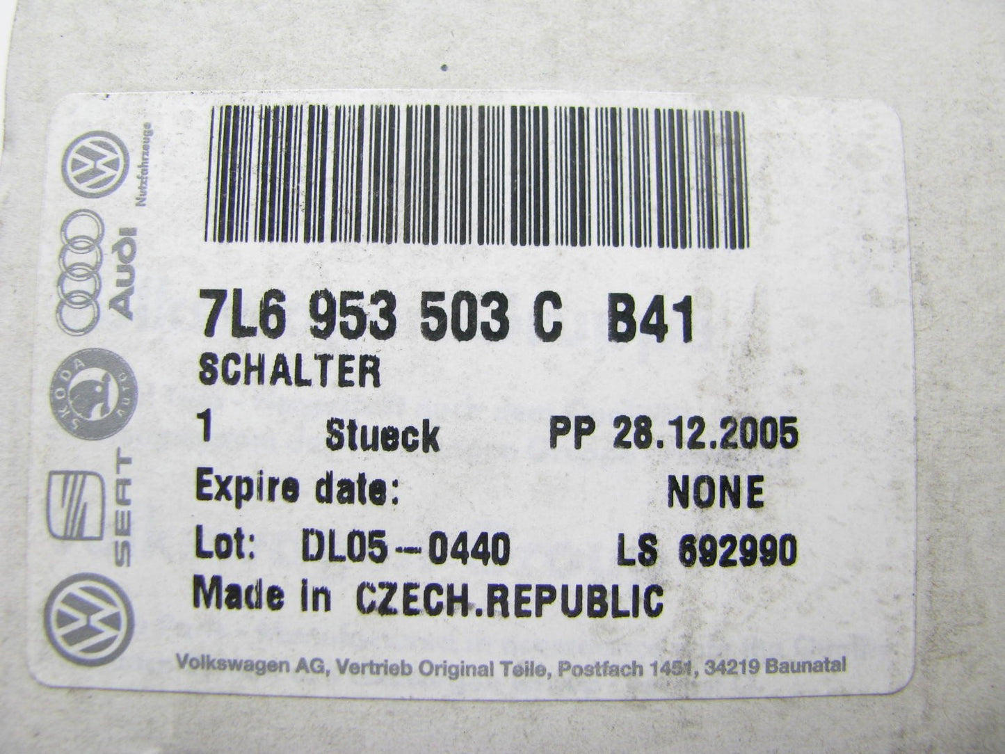 NEW - OEM Windshield Wiper Switch 2004-10 VW Touareg W/O CRUISE, WITH TIPTRONIC