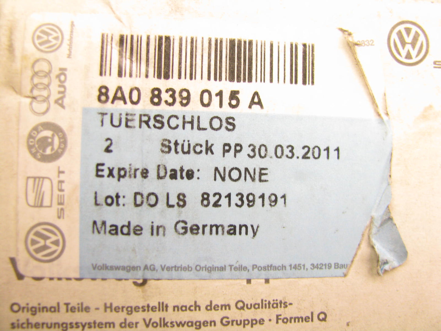 NEW - OEM Audi 8A0839015A Left Door Latch Lock 1988-92 Audi 80 1988-95 90