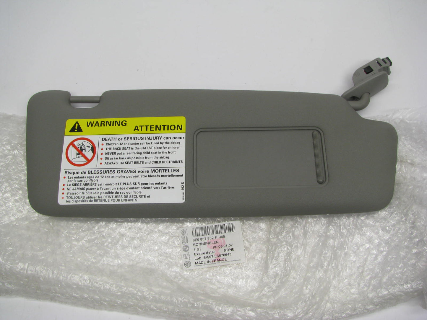 NEW OEM Right Passenger Sun Visor 8E0857552FJ45 For 2002-2005 Audi S4 / A4 GRAY