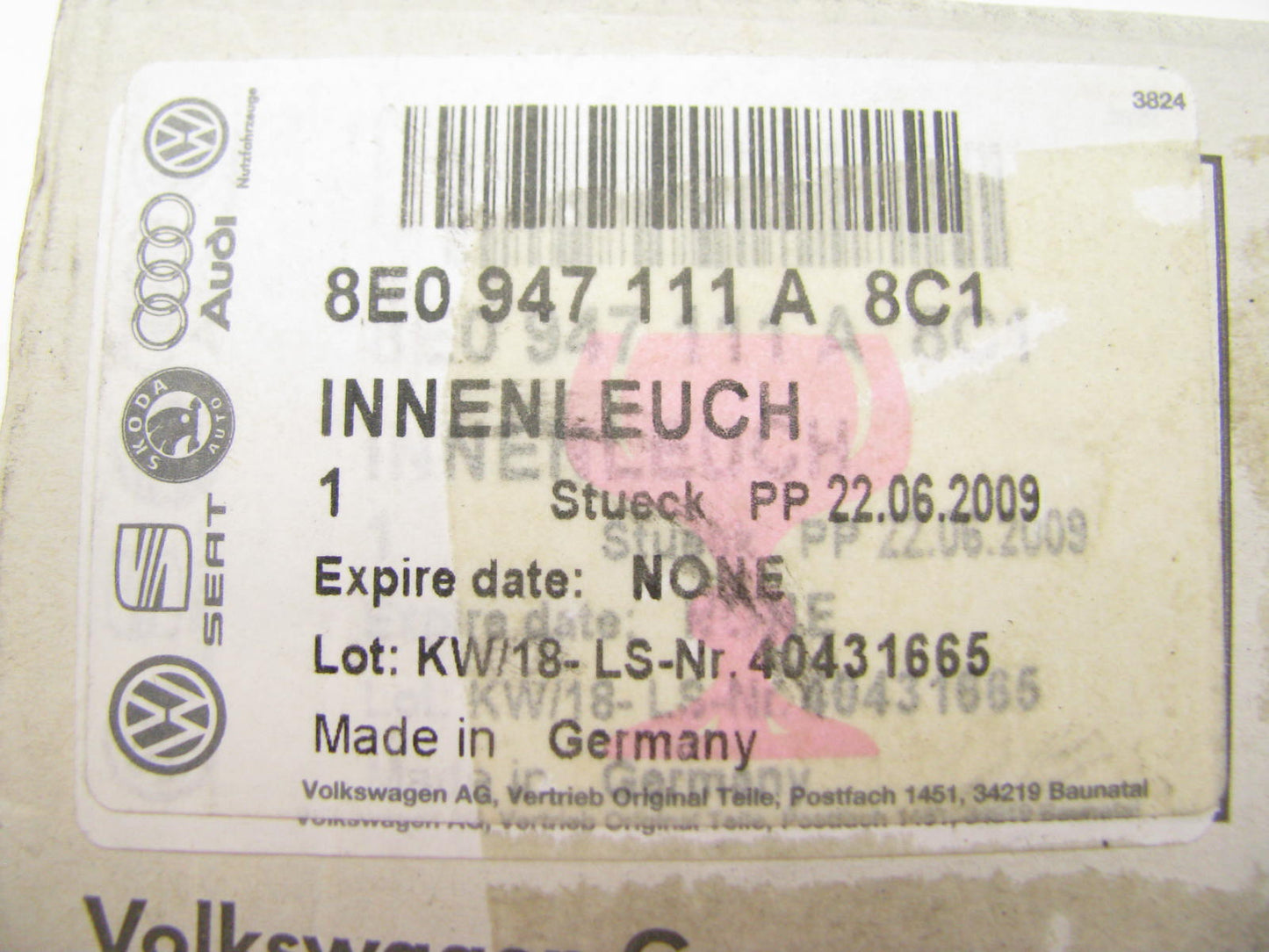NEW - OEM VW Audi 8E0947111A8C1 Interior Dome Light - Beige