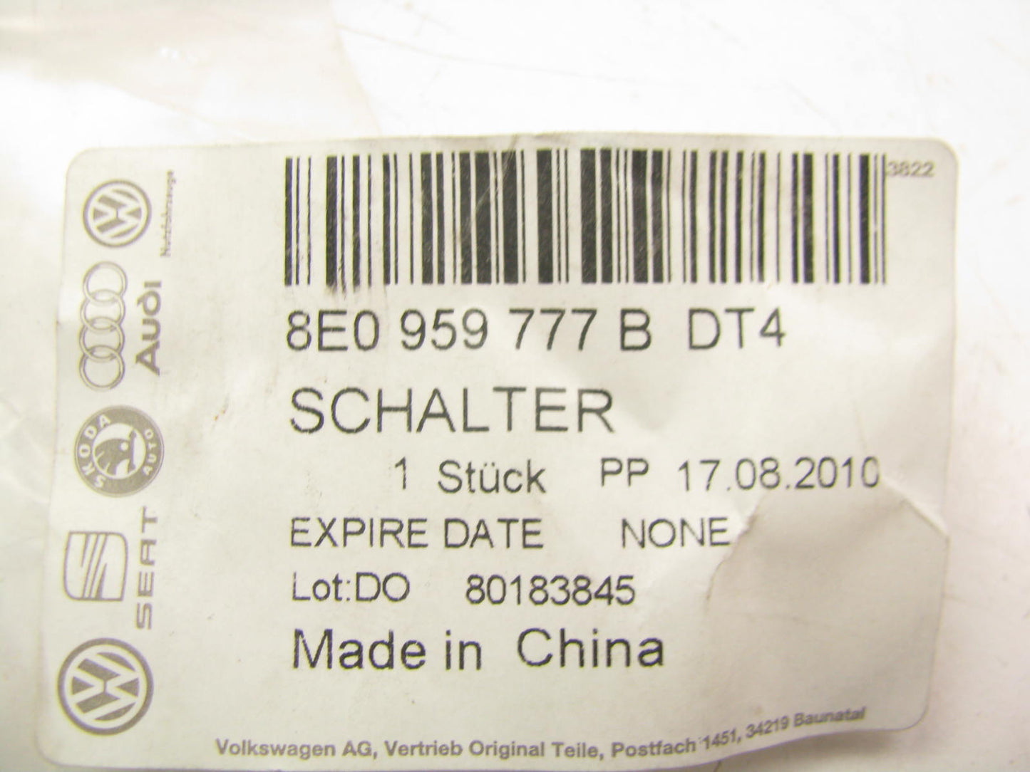 NEW - OEM Audi 8E0959777BDT4 Seat Lumbar Control Switch - Front Left