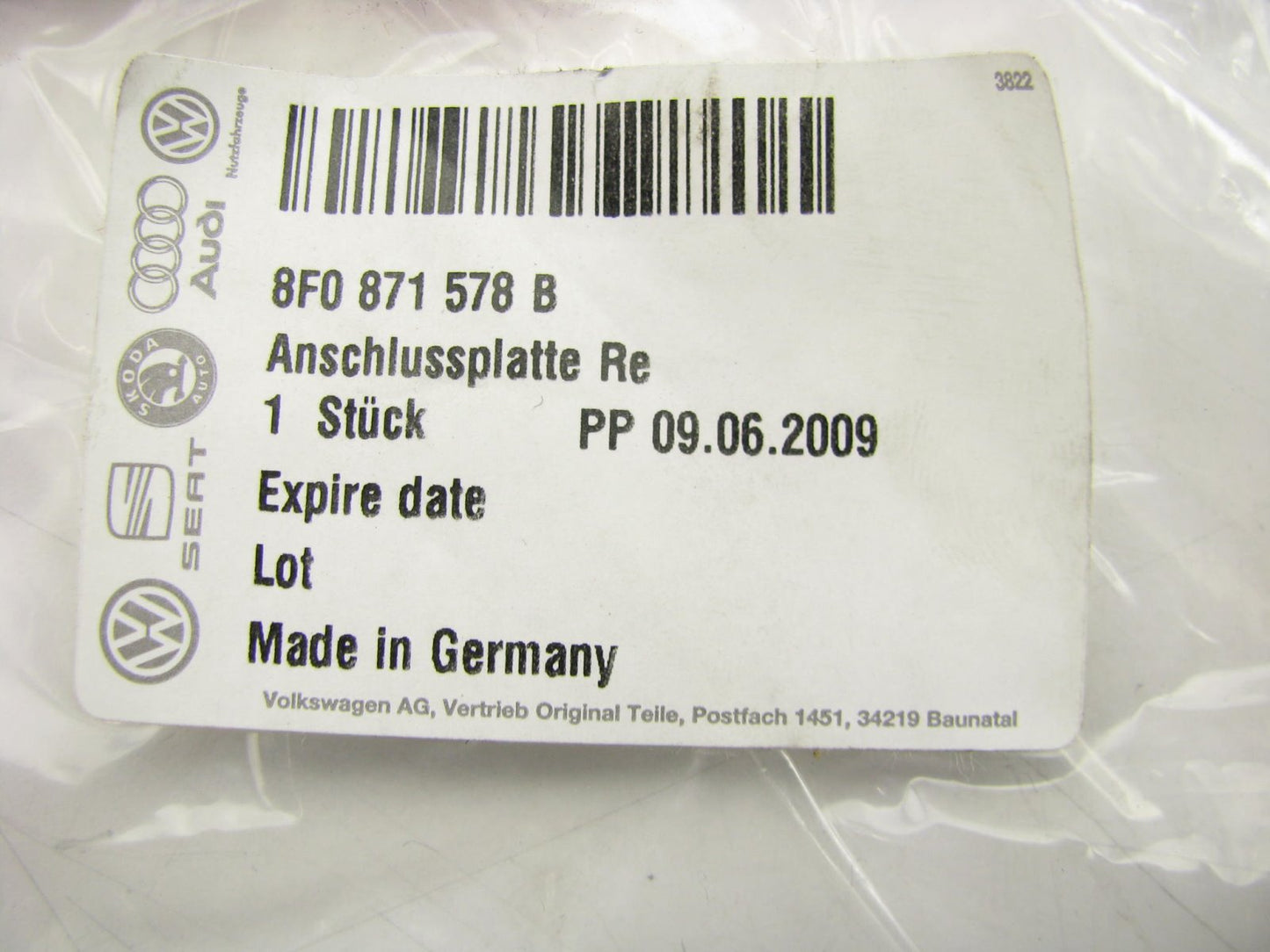 New OEM Right Passenger Side Convertible Top Mount Carrier Plate Audi 8F0871578B