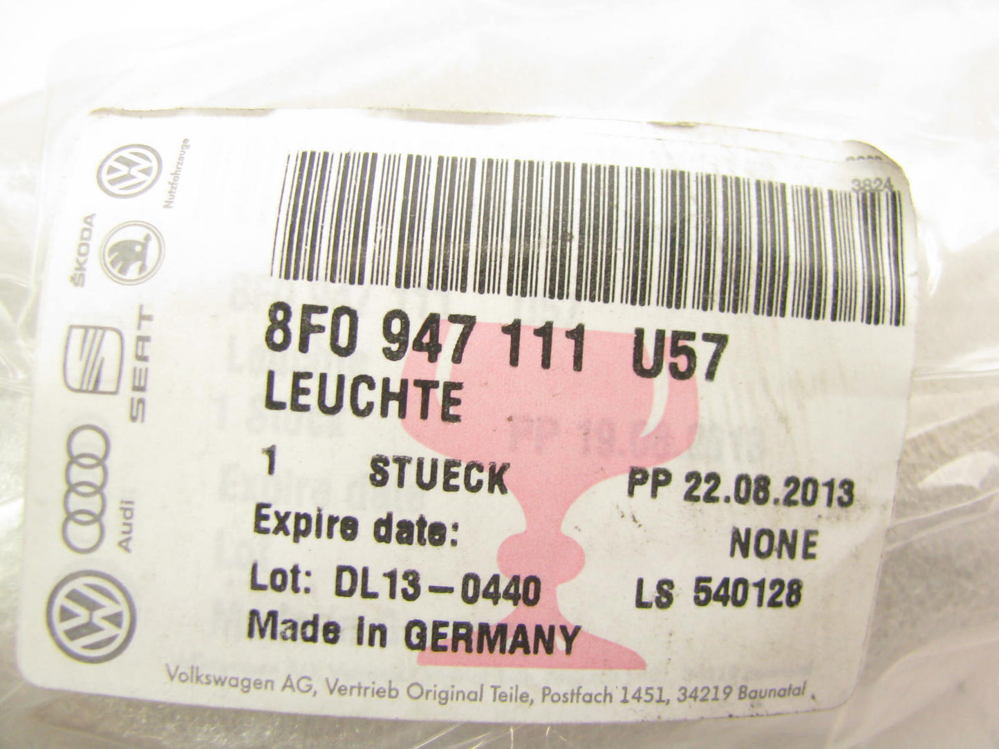 NEW - OEM VW Audi 8F0947111U57 Convertible Top Overhead Lamp 2010-12 A5 S5