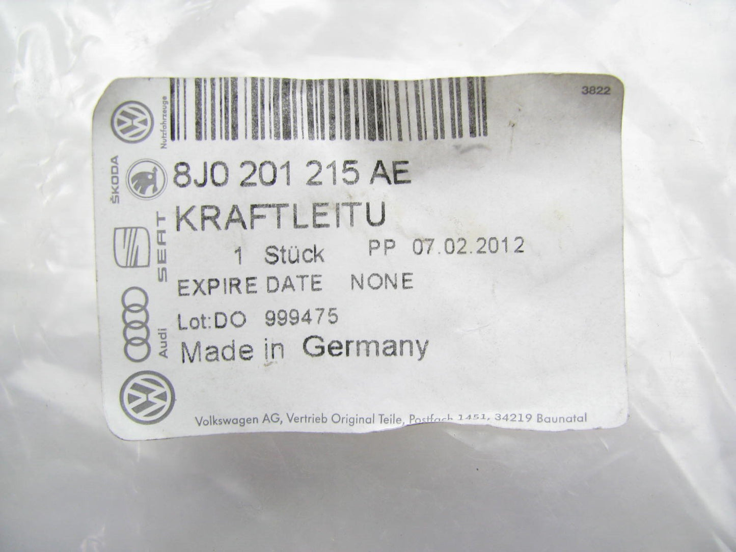 NEW - OEM 8J0201215AE Gas Fuel Line Feed Hose Tube For 2008-2011 Audi TT
