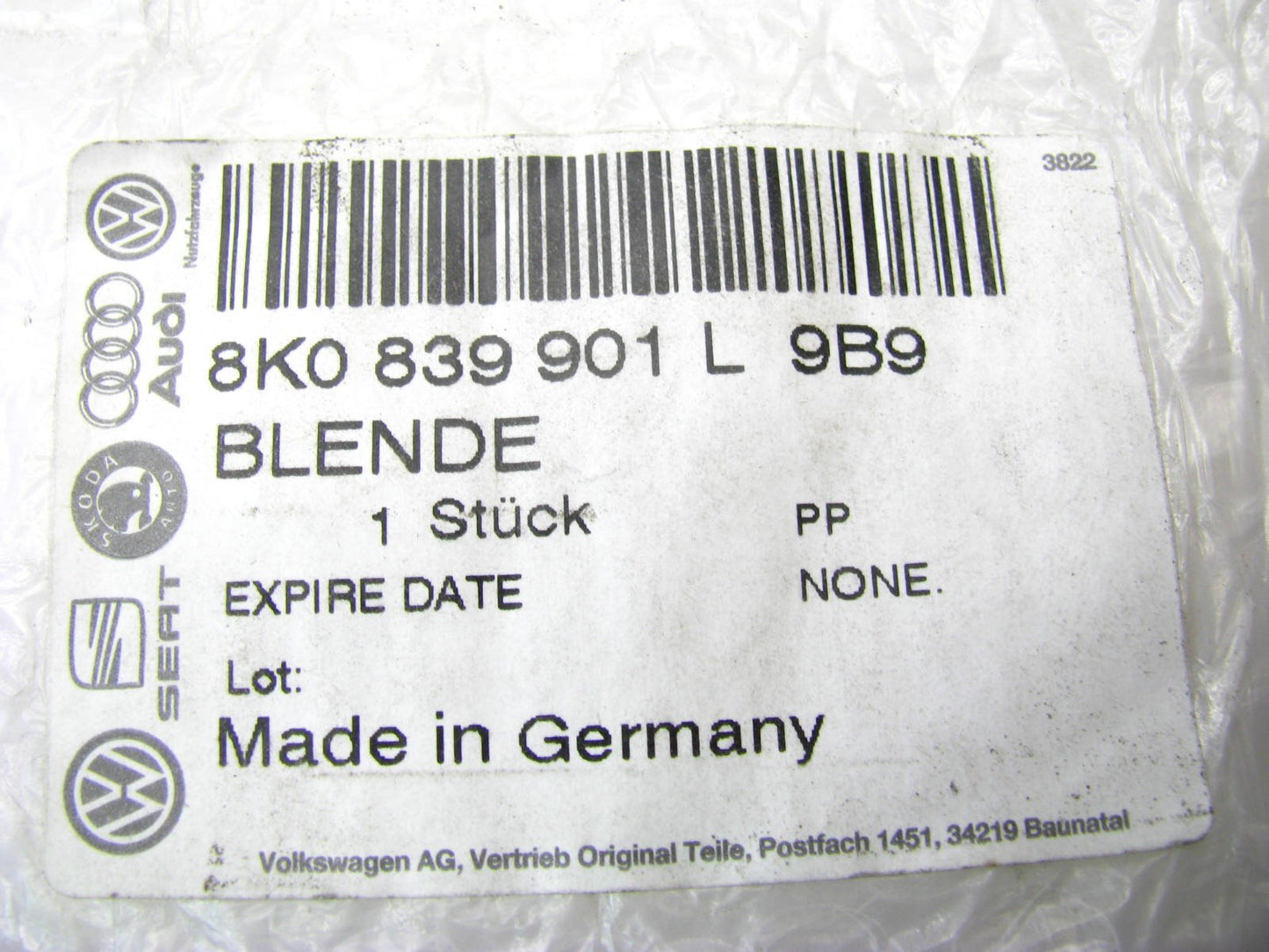 NEW - OEM Rear Left Side Exterior Door Applique Trim Black Audi 8K0839901L9B9