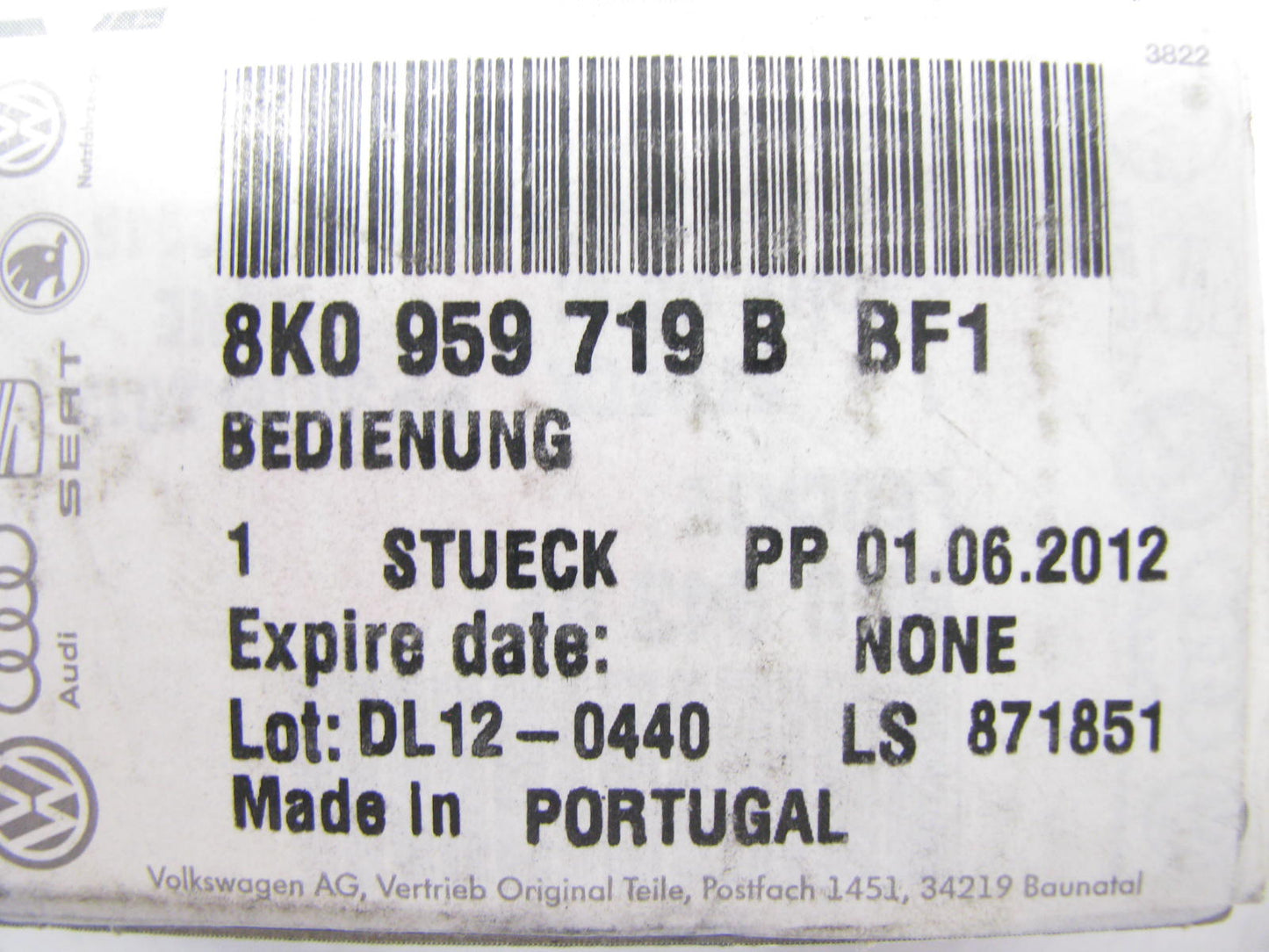 NEW - OEM VW Audi 8K0959719BBF1 Garage Door Homelink Control Switch Assembly