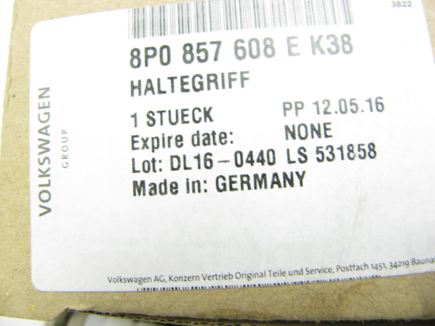 NEW - OEM VW Audi 8P0857608EK38 Grab Assist Strap Right 2007-2009 Q7