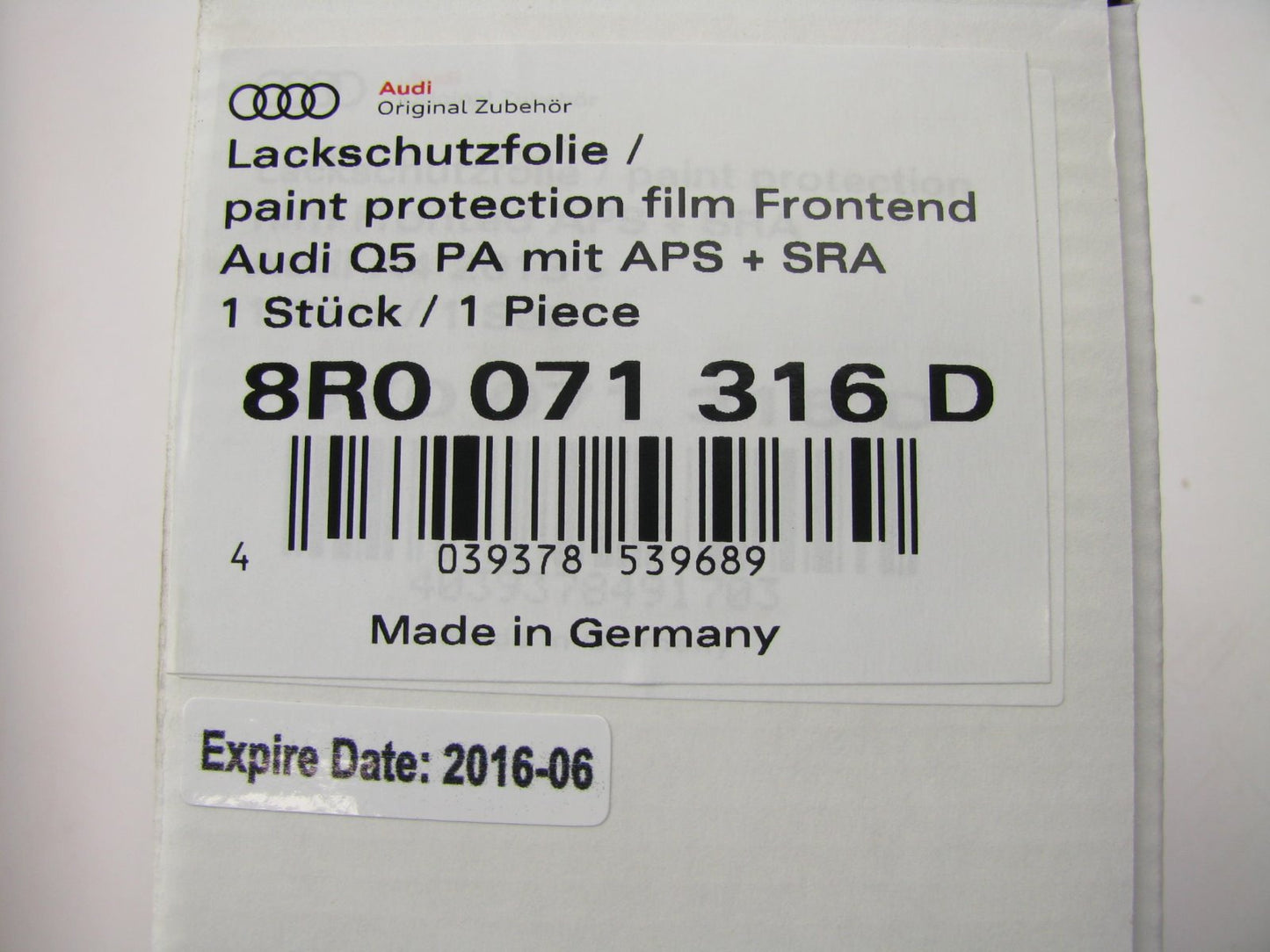 NEW - OEM Front End Clear Paint Protection Stone Guard Film 2014-2017 Audi Q5