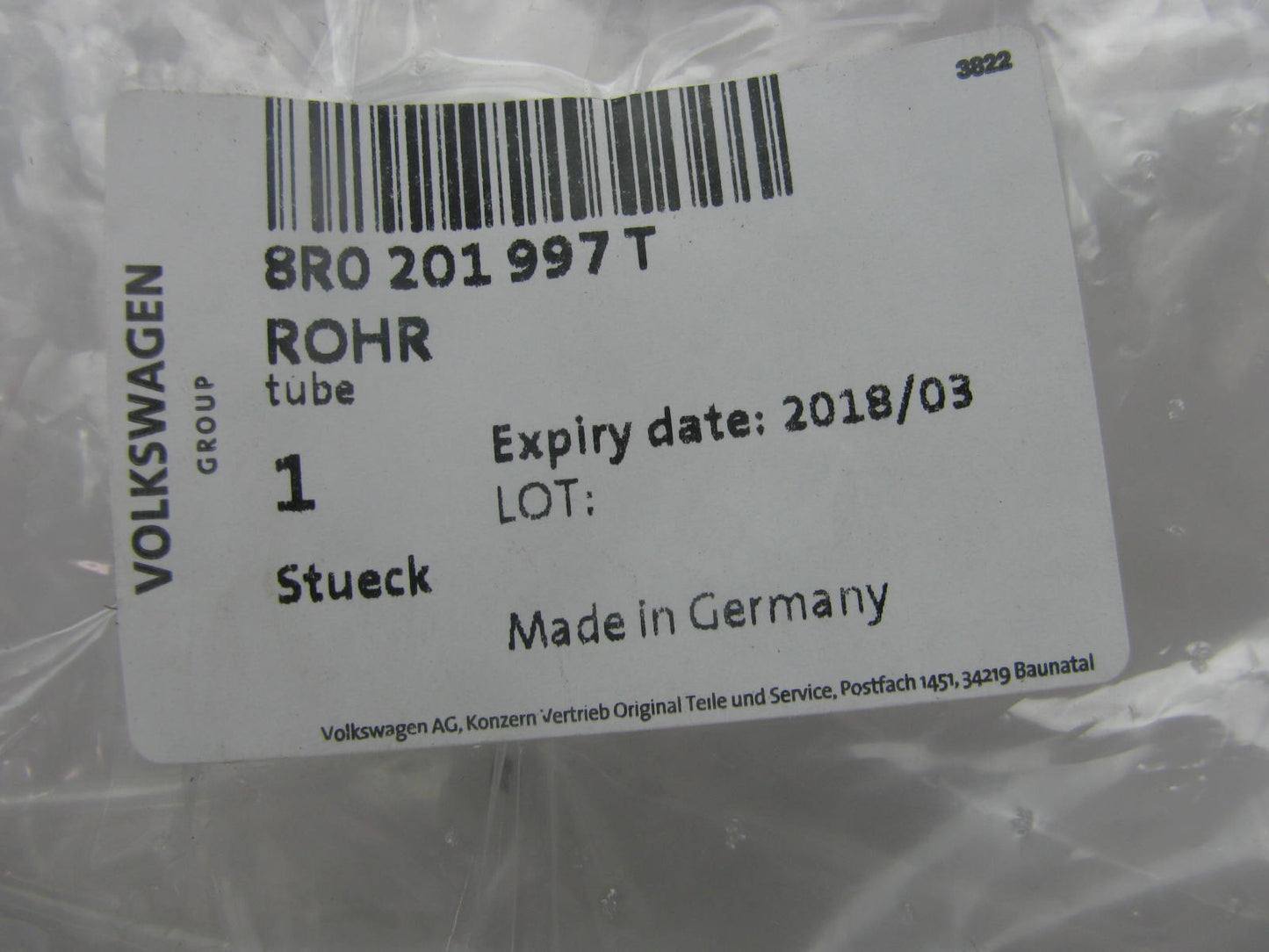 NEW - OEM VW Audi 8R0201997T Vapor Canister Tube For 2009-17 Audi Q5 2014-17 SQ5