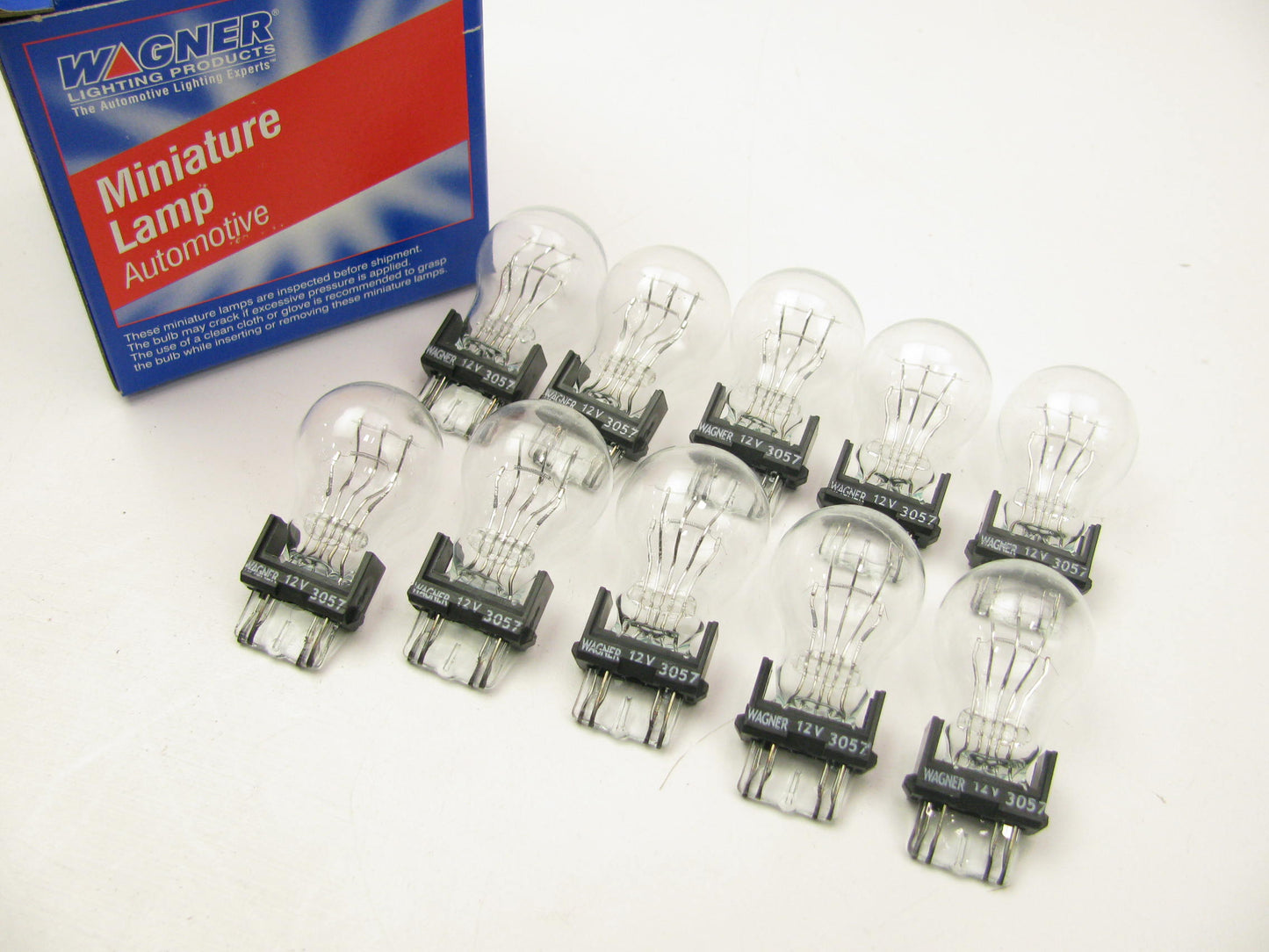 (10) Wagner 3057 Miniature Light Bulb - Double Contact Wedge GT-8