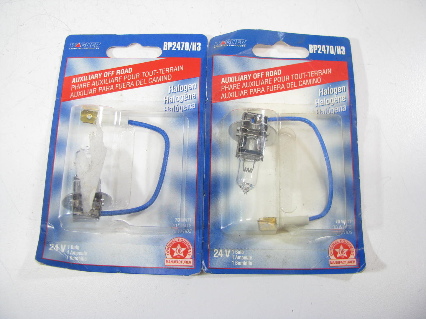 (2) Wagner BP2470H3 Halogen Offroad Auxiliary Light Bulb T3 1/4'' 24V 70W