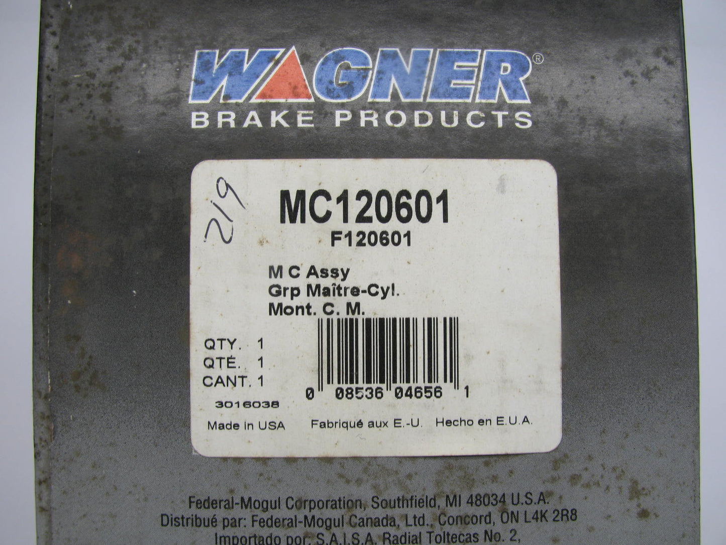 Wagner F120601 Brake Master Cylinder 7/8'' Bore