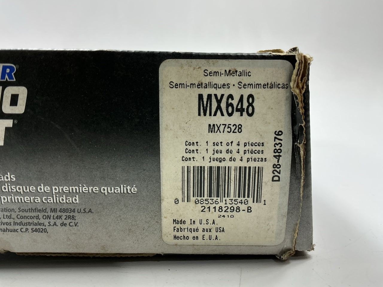 Wagner MX648 Front Semi-Metallic Disc Brake Pads