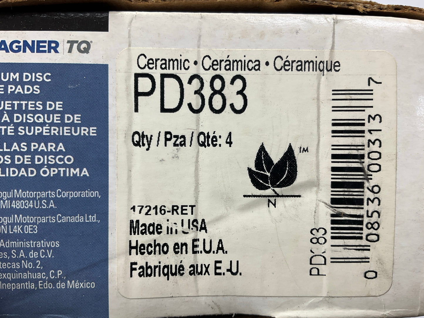 Wagner PD383 Rear Disc Brake Pads